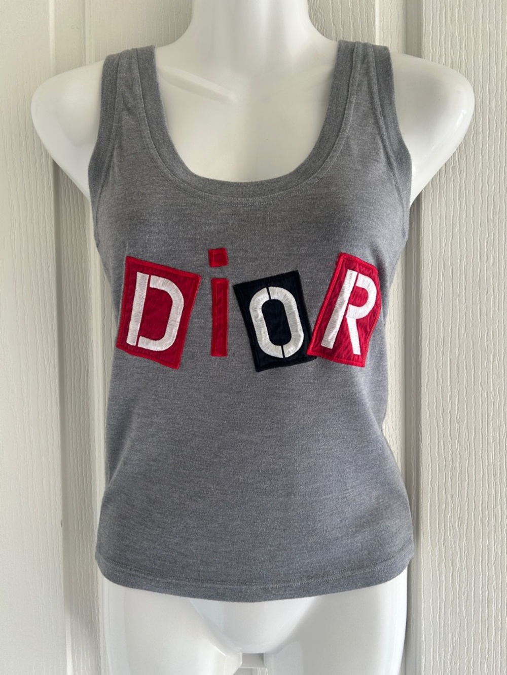 Dior Gray Tank with Red, Black & White Lettering